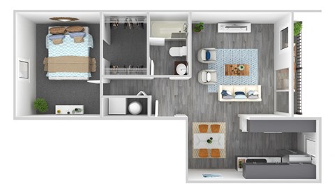 Floor plan for 1 bed, 1 bath, 605 sqft